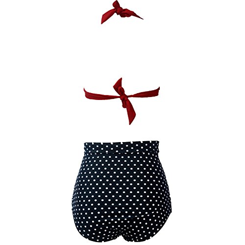 Agreya Women Vintage Polka Dot Halter High Waisted Bikini Swimsuit Set (Red-Black Dot, XXXL) …