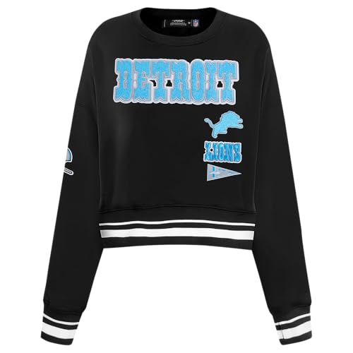 Pro Standard NFL Detroit Lions Retro Classics - Sudadera de Cuello Redondo para Mujer, Color Negro, Talla L