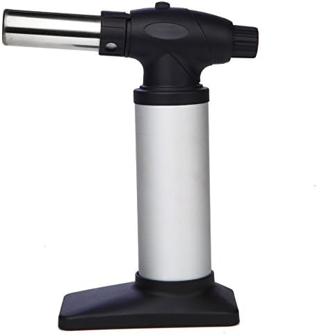 All Splendid Micro Butane Brazing Torch - Heating Micro Blow Torch - Refillable with Safety Lock Adjustable Flame - Welding Blazer-Cooking Torch (Silver)