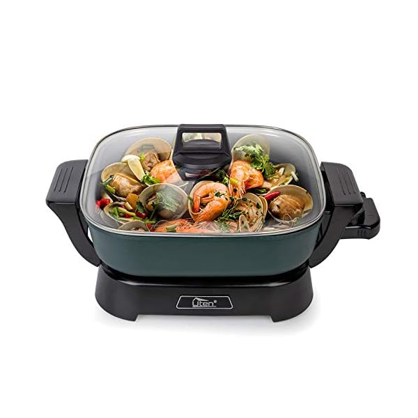 Uten Multi Function Electric Cooker Pan with Glass Lid , Integrated Kitchen Pot , Electric Hot Pot , Electric Barbecue Grill ,  Adjustable Temperature Control , Cool Touch Handles & Non-Stick