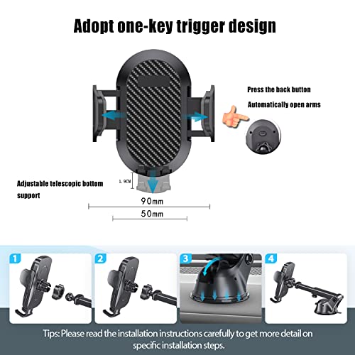 KFECX Car Phone Mount，Long Arm Suction Cup Mobile Phone Holder [Strong and Sturdy] Vent Hands Free Clip Cell Phone Holder Compatible with All Mobile Phones