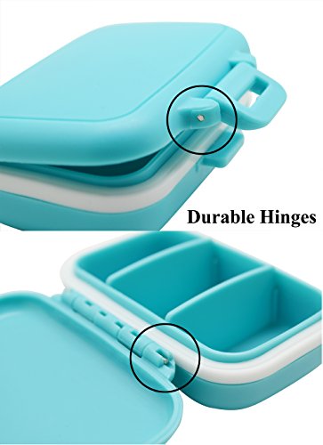 Meta-U Small Pill Box Supplement Case for Pocket or Purse - 3 Removable Compartments Travel Medication Carry Case - Daily Vitamin Organizer Box (Blue) - Thumbnail 4