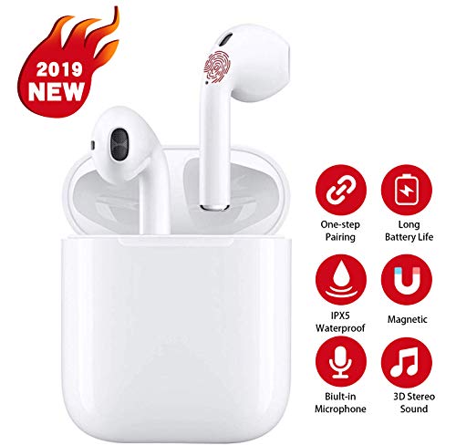 True Bluetooth Headphones, Noise Canceling Headphones with Charging Case Built-in Mic TWS Stereo Hi-Fi Sound Bluetooth Headset Touch Control in-Ear Earphones for Work/Running/Travel/Gym (White)