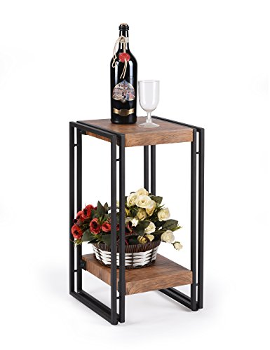 FIVEGIVEN Accent Side Table for Small Spaces End Table for Living Room/Bedroom, Modern Wood and Metal, Brown