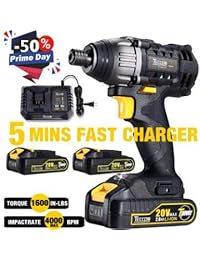 TECCPO - Destornillador de impacto inalámbrico (20 V, 2 baterías de ion de litio de 2,0 Ah, 1 4 pulgadas, liberación rápida, 0 2900 rpm, velocidad variable, 30 minutos de carga rápida)