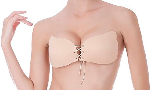 Magic Bra Women's V-shaped Rope Backless Strapless Adhesive Invisible Silicone Bra (FABRIC NUDE A)