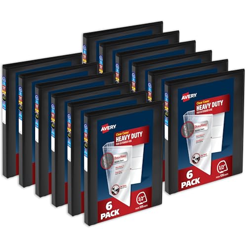Avery, Robusti raccoglitori a 3 anelli, con anelli inclinati One Touch da 1,3 cm, capacitĂ 135 fogli, DuraHinge, dorso largo 1,8 cm, copertina trasparente e dorso personalizzabili, raccoglitori neri