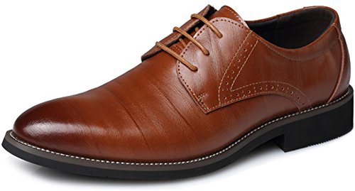 PPXID Men's Genuine Leather Lace up Dress business Brogue shoes-Brown 10 US size