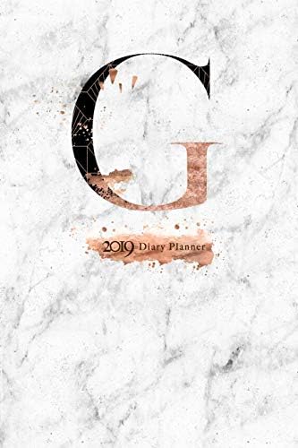 2019 Diary Planner: Abstract Rose Gold & Black January to December 2019 Diary Planner With "G" Monogram on Luxury Gray Marble.