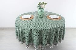 Ridhi Basil Green 100% Cotton Round 110 Tablecloth