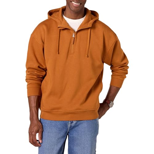 Amazon Essentials Men's Quarter-Zip Oversized-Fit Hoodie Sweatshirt, Caramel, M…