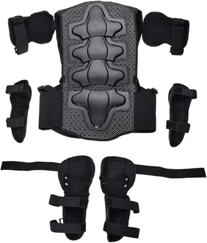 Fansport Children's Motorcycle Protective Gear, 5 Pieces Creative Breathable Knee Pad Equipment Motorcycle Cross Child for Off-Terrain Cycling Skiing Skating Skating
