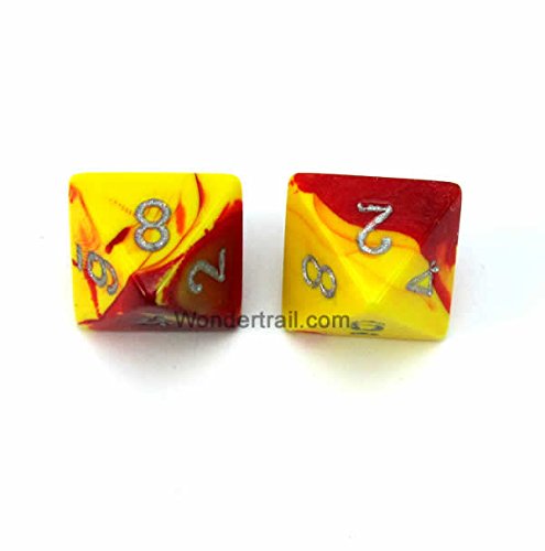 WCXPG0850E2 Red Yellow Gemini Dice with Silver Numbers D8 Aprox 16mm (5/8in) Pack of 2 Dice Chessex