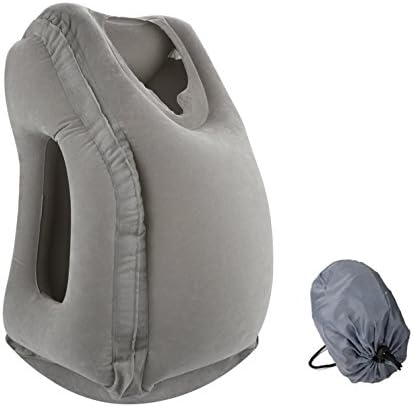 Airplane Pillow by SynergyPillow: Inflatable Travel Pillow, Portable Head Neck Rest Pillow; Finally...Get the Rest You Need while Traveling via Airplane, Bus, or Car; Grey Color