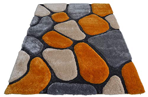 3D Contemporary Super Soft Polyester Fiber Area Shaggy Rugs for Living Room Bedroom Rug Mats Home Decor (2.5 x 3.5, Gold/Grey)