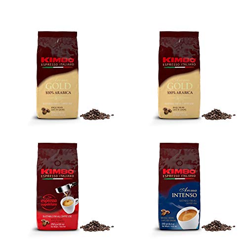 Kimbo ganze Kaffeebohnen Set mit 2 x Gold 100% Arabica, 1 x Espresso Napoletano und 1 x Aroma Intenso, vier 250g Beutel – Bild 3
