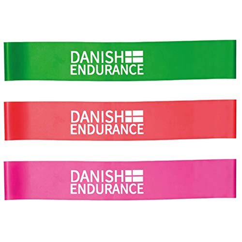 DANISH ENDURANCE 6 or 3 Pack Resistance Loop Exercise Bands (Pink, Red, Green, 3 Pack)