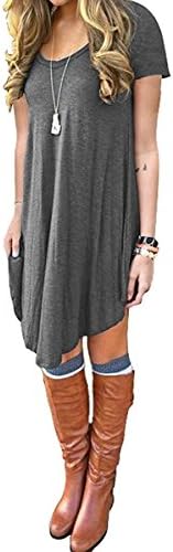 AmySoul Women's Dress Spring Long Sleeve Dress Summer Short Sleeve Dress Casual Irregular Dress Hem Loose Tunic T-Shirts Long Dresses (X-Large, Short Sleeve Gray)