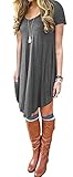 AmySoul Women's Dress Spring Long Sleeve Dress Summer Short Sleeve Dress Casual Irregular Dress Hem Loose Tunic T-Shirts Long Dresses (XX-Large, Short Sleeve Gray)