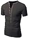 Doublju Mens Henley T-shirts with Short Sleeve CHARCOAL (US-L)