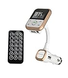 Perbeat BT67 Wireless Car Bluetooth FM Transmitter Handsfree Car Kit with USB Charging port for iPhone Android smartphone and remote control, SD Card Slot (Gold)