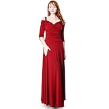 Evanese Women's Elegant Slip On Long Formal Evening Dress with 3/4 Sleeves S, Wine