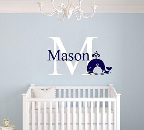 Personalized Boy Room Whale Name Color Wall Decal Art Decor Room Boys (Wide 17" x 25" Height)