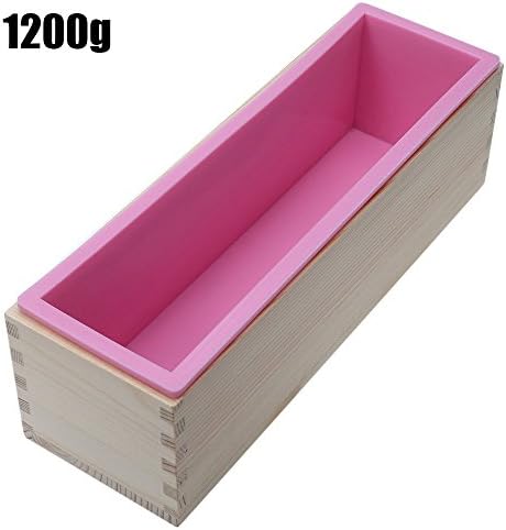 YFShine Flexible Rectangle Silicone Soap Loaf Mold Wooden Box DIY Making Supplies Tools (1200g, Pink)