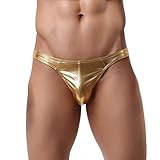 AmyDong Men's Thongs Patent Leather Bag Fashion Shorts Soft Underwear Bulge Pouch Underpants (L, Gold)
