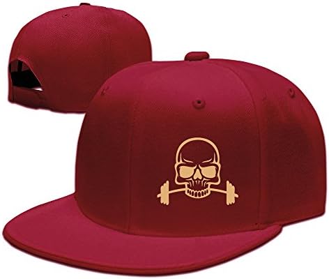 Fadah Barbell Skull Custom Unisex Adjustable Hiking Baseball Snapback Hip Hop Cap Hat Red