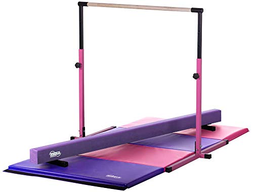 Little Gym - Adjustable Horizontal Bar - Purple Low Balance Beam - Pink/Purple Gymnastics Folding Mat