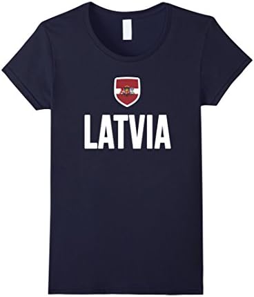 Women's LATVIA T-shirt Latvian Pride Latvija Flag Soccer Football Small Navy