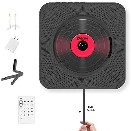 KECAG CD Player Portable Wall Mountable Home Audio with Remote Control Bluetooth Built-in HiFi Speakers USB MP3 3.5mm Headphone Jack AUX input/output (Black)