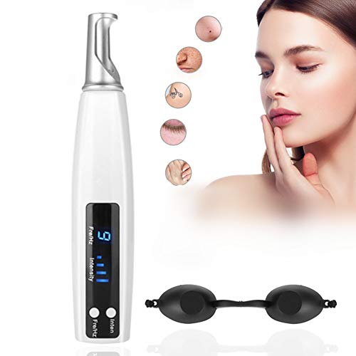 Mole Removal Pen with 9 Modes, 4 Levels Blue Picosecond Pen Plasma Device Light Therapy Mole Dark Spot Remover Machine for Skin Tags Tattoo Freckles Skin Pigmentation Scars with Glasses