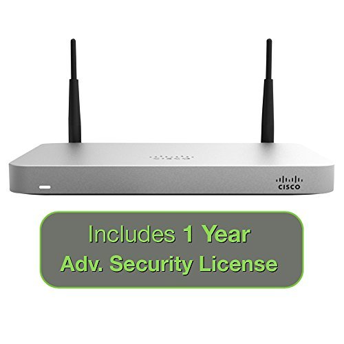 Cisco Meraki MX64W Wireless Firewall Security Appliance Bundle, 200Mbps FW, 5xGbE Ports - Includes 1 Year Advanced Security Lice
