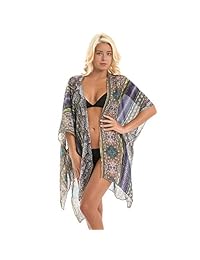 Kimono de playa con estampado floral para dama
