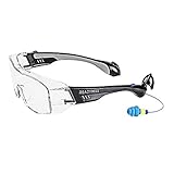 ReadyMax SoundShield Fit Over Style, Black Frame, Clear Anti-Fog, Scratch Resistant Safety Glasses w/Built in Hearing Protection
