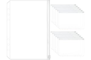 MOGOOSTRY 12PCS A5 Clear Zipper Binder Pockets with 6 Holes for Journal & Budget Filing