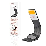 Book Light, Blue Light Blocking, Amber Clip-On Reading Light by Hooga. 1600K Warm LEDs for Reading in Bed. Rechargeable Battery with Built-in USB Charger, 4 Brightness Settings. Works with Kindles
