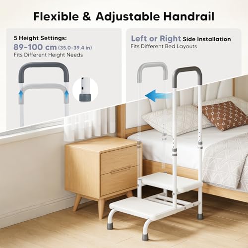 Mobile Safety Step Stool for Elderly - 5 Sections Height Adjustable Non-Slip 2 Step Stool with Handle for Elderly Shower Bath Bed Kitchen Car Caravan