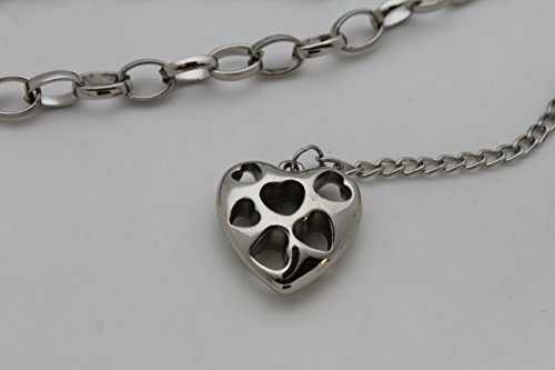 TFJ Women Fashion Silver Metal Chains Belt Love Heart Charm Plus M L XL