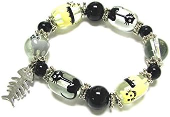 Linpeng Fiona Hand Painted Cat Lovers Glass Beads Stretch Bracelet
