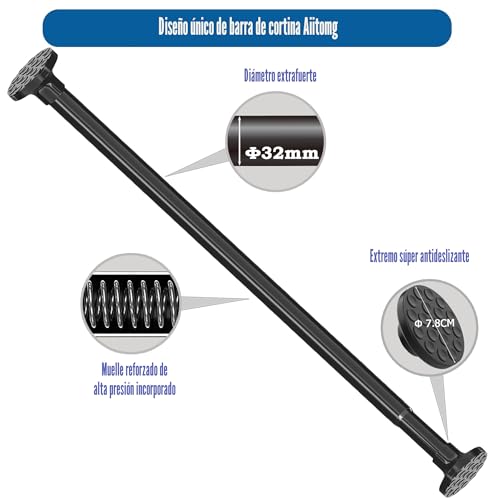 300CM Long Curtain Rod, Extra Long Curtain Rod, Shower Rod No Drilling Extendable for Bathroom, Bedroom, Black (85-270CM, Φ32mm)