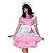 GOceBaby Women Sissy Maid Lockable Pink Satin Dress Costume Crossdress Pleated Style - Large