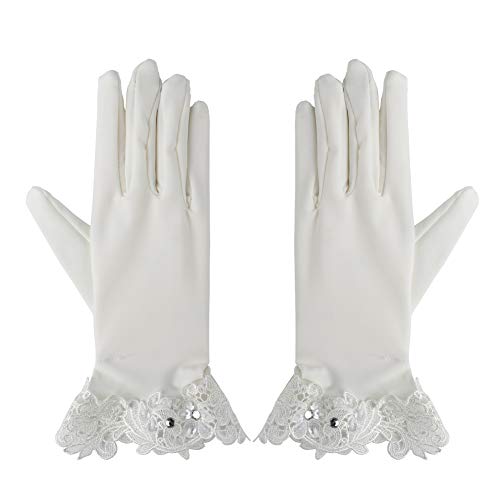Xuhan Short Satin Gloves for Women Opera Gloves Wrist Length (8.7 inches-Beige)
