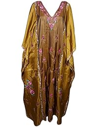 Womens Caftan Amelia Evening Dress Kimono Style Floral Embroidery Double Shaded Kaftan Maxi Dresses
