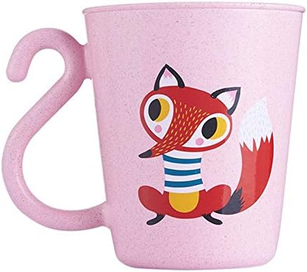 JKKC Lovely Plastic Cartoon Milk Coffee Cup Children Cartoon Washing Cup Toothbrush Holder Cup PP Bathroom Rinse Mug Pink 350ML