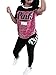 Molisry Women 'Pink' Letter Print Short Sleeve Crop Top Bodycon Long Pant 2 Piece Outfits