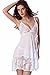 SEXYHUT Women Lingerie Nightwear Lace Babydoll V Neck Sleepwear Strap Chemise (White)