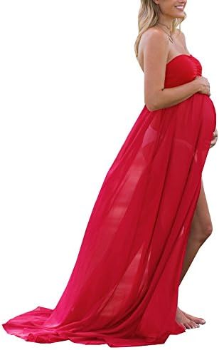 Ruici Maternity Chiffon Gown Split Front Maxi Photography Dress for Photo Shoot